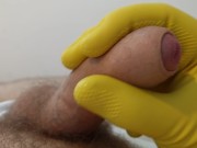 Rubber glove wank and cum