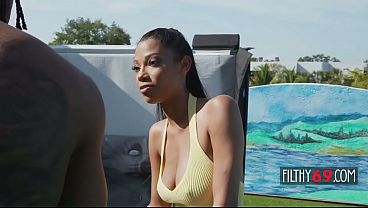 Black stepsiblings fuck by the pool - Eden West