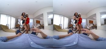 Two stunning tgirls destroy me in a filthy VR threesome with bareback anal and double blowjob POV
