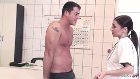 military nurse with big natural saggy tits seduce to fuck at hospital by stranger guy