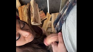 Blowjobs in the backyard! Big Dick Trans Girl Vanniall Seduces Wood Hauler For Outdoor Oral &amp_ Hard Anal Pounding