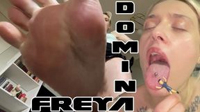 Domina Freya is testing the mettle of a tiny bug | VORE | FEET CRUSH