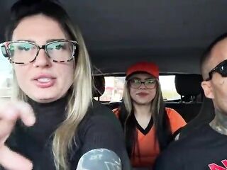 I discovered a cashier at the bus stop and asked her to be a porn actress! We started making out right there in public, giving a kiss and sucking every other's throats, and then we banged in the car.