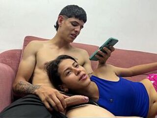 I surprised my large-assed stepsister whilst we were watching a movie scene, I pushed my giant rod str8 into her throat and that babe sucked it like a despairing slut