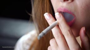 Soft Russian Beauty Smoking Cigarette Calm Moments