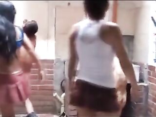 Hawt cuties kicking and dominating two guys