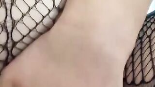 Lusty Pregnant with Long Nipples Ripping off Fishnets to Strokve her Meaty Cunt