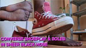 Converse Off & Nylon Feet Shoeplay | Soles Teasing in Sheer Black Pantyhose
