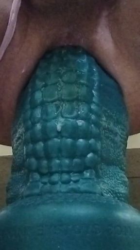 CD Squats and Stretches on Huge Dildo