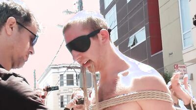 Public humiliation for Cody Allen: Bound and humiliated in a wild gangbang frenzy!
