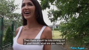 saucy British Brunette Mom fucks a big cock outside