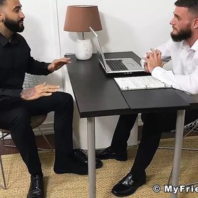 Bearded studs worship feet mutually and masturbates together