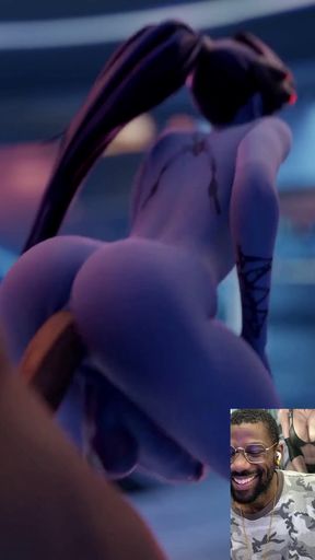 Transgender Widowmaker Riding a Hard Gooner Cock as Her Cock Flops Around