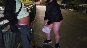 bahian stud gets double blowjob from young bearded guy and grizzled daddy on midnight viaduct