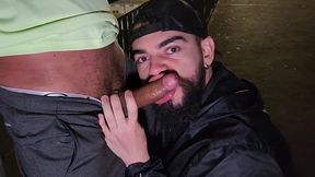 bahian stud gets double blowjob from young bearded guy and grizzled daddy on midnight viaduct