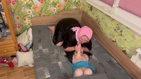 queen in hijab foot fetish, blowjob and hanjob to tranny