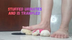 Stuffed urinates and is trampled