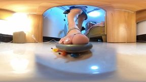 Three European slaves under the feet of the office hostess 360VR
