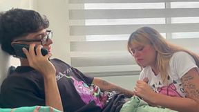 Stepsis Squirts While I Fuck Her Hard on Phone Call with GF