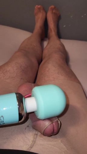 Cocksheath nude pantyhose hands-free cumshot