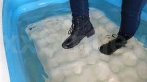 Boots and jeans in an inflatable pool