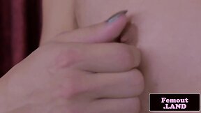 Stockinged femboy stroking during solo session