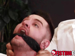 Sexy new employee Teddy Bryce bends over his boss desk to offer his hole