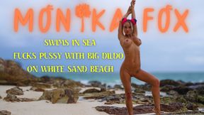 Monika Fox Swims In Sea And Fucks Pussy With A Big Dildo On A White Sand Beach