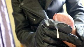 Sperm look sexy on real leather glove AVI