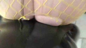Kinky dude in a latex suit fucks his plump maid slave