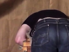 Caned over tight jeans Daddy boy