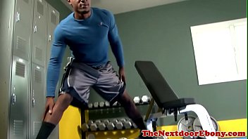 Black hunk masturbates in gym reading porn