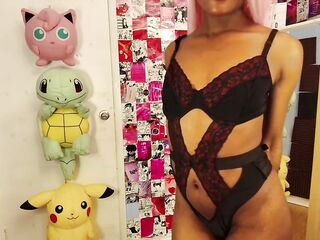 Lascivious ebony hottie LADYKAIYO grinding in a skin-constricted one-piece just for you