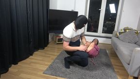 Latina in Yoga Outfit Bondage with Huge Purple Ballgag + Hogtie!