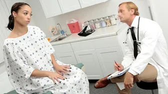 Lustful ebony babe Alexis Tae gets pussy licked and fucked by a muscular doctor