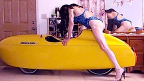 2 Tranny-girls Take Turns Masturbating On A Velo-car