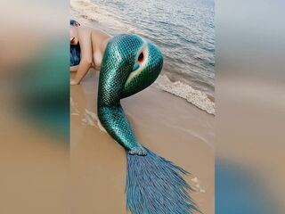 A stranger banged a mermaid hard on the beach and destroyed her delicate rectal hole gaping with hard anal outdoors - porn AI generated