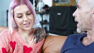 Tattooed stepdaughter takes stepdad cock