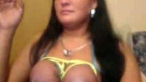 Perverted brunette webcam mommy shows me her pierced bounded boobs