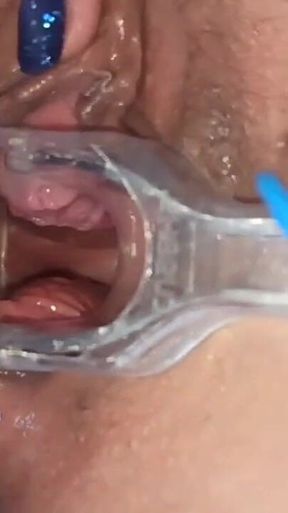 Masturbation with womb view and medical speculum, close up of my pussy