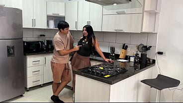 Round ass babe shows off her big booty in the kitchen