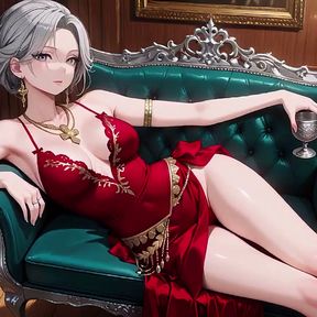 Silver Queen on the Golden Throne! Red Silk, Lazy Gaze, and a Teasing Glance That Melts You