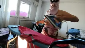 Sexy wife doing housework naked. Hot hairy Latina, big tits, big ass. Hot wife massages her hairy pussy.