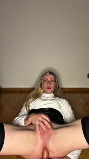 Skinny Blonde Femboy Riding Cock
