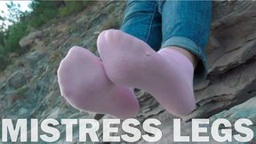 Sexy feet in pink ankle socks on the seashore (MOV HD)