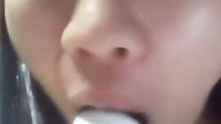 Oriental cunt with mouth alone at home 70