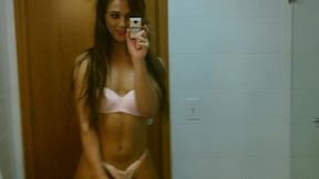 sexy amateur tgirl felipa lins selfie video being sexy on the mirro with small camera