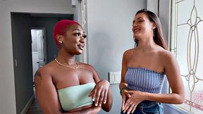Big Ebony babe with big boobs fucked in IR FFM POV 3some