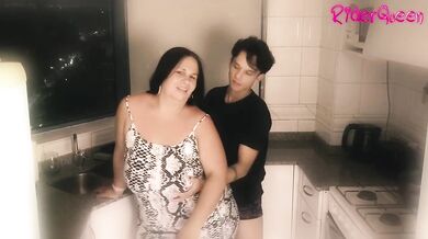 Latina Stepmom MILF Gives In To Temptation Fucks Her Stepson In Kitchen