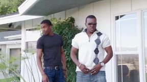 Horny blonde babe gets spitroasted by two monster black cocks